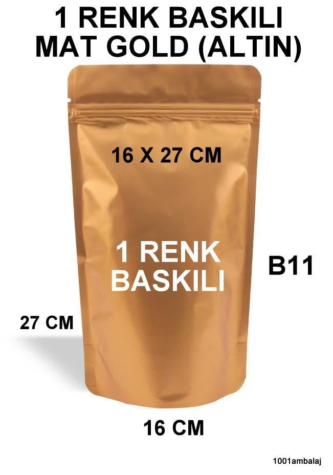 16X27 Cm 1 Baskılı Mat Gold ( Altın Renkli ) Tek Taraf Tek Renk Doypack Torba 500 Gr /27/