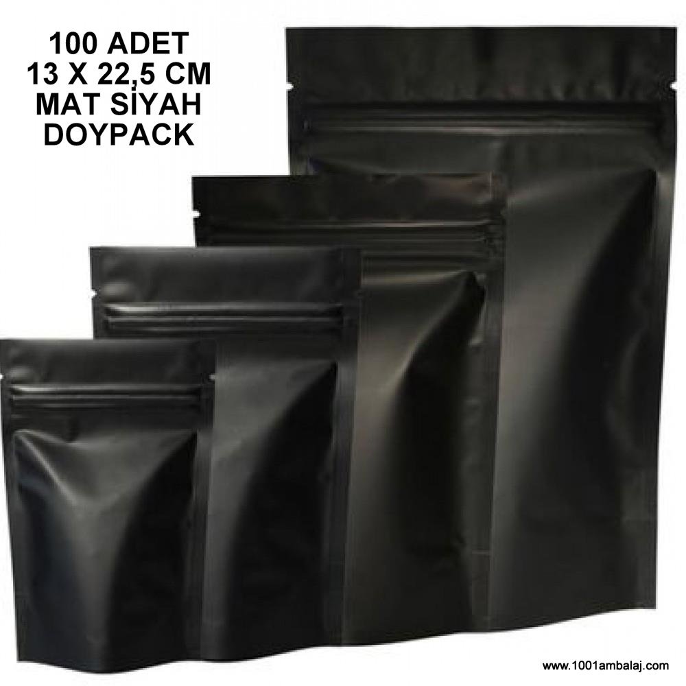 13X22,5 Cm Mat Siyah 100 Adet Kilitli Doypack Torba 250 Gr /67/