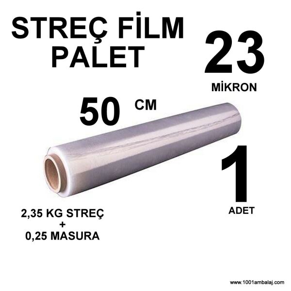 Streç Film Palet 50 Cm 23 Mikron (Kalin) 2,35 Kg + 0,25 Kg Şeffaf 1 Adet