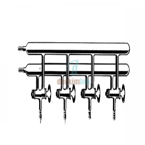 Vakum manifoldu (Inert atmosfer azot hattı), Çift hatlı, Cam Musluklu 300mm x 150mm x 85mm Boy*Yükseklik*Genişlik, Musluk Sayısı 3