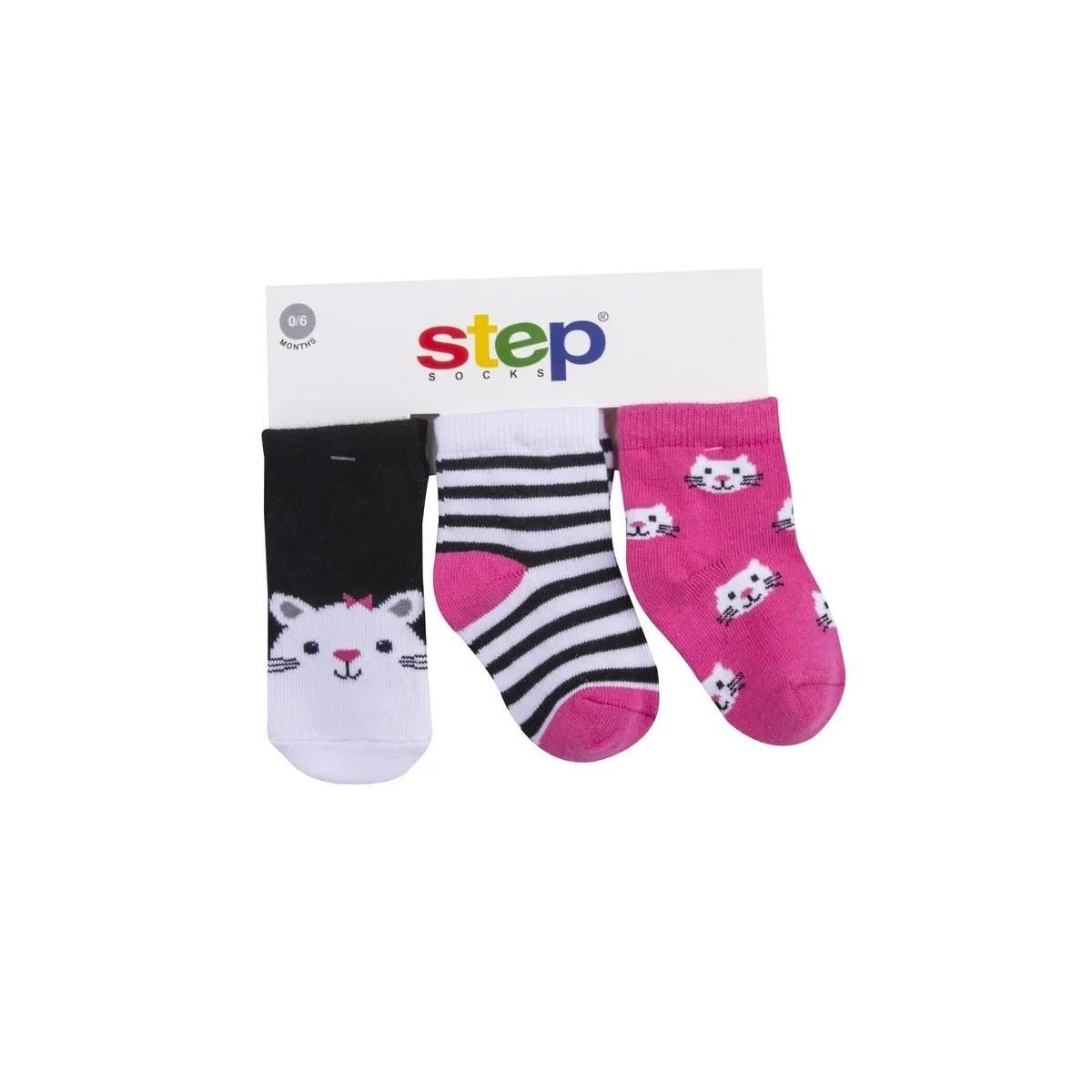 Step Bebek 3lü Sevimli Kedi Soket Çorap 12-24 Ay