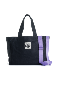 qp Ronda Tote Bag Kadın Siyah Mumlu Kanvas El ve Omuz Çantası QP1002-01