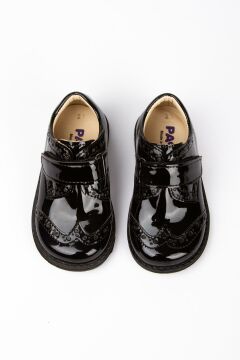 Paqpa Rico Çocuk Siyah Rugan Cırtlı Klasik Ayakkabı KA100-01