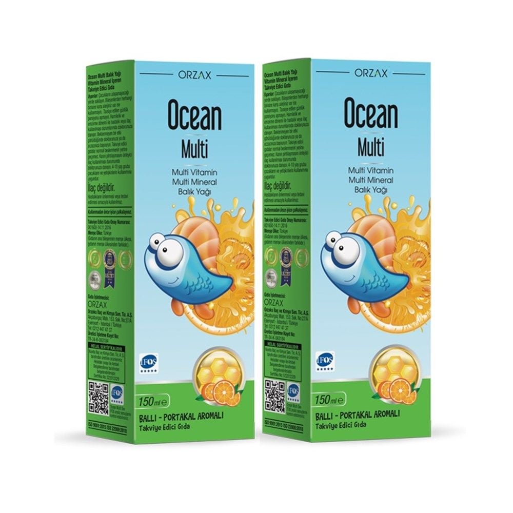 Ocean Multi Ballı-Portakallı Aromalı Balık Yağı Şurup 2*150 ml ( 2.'si %50 İndirimli )