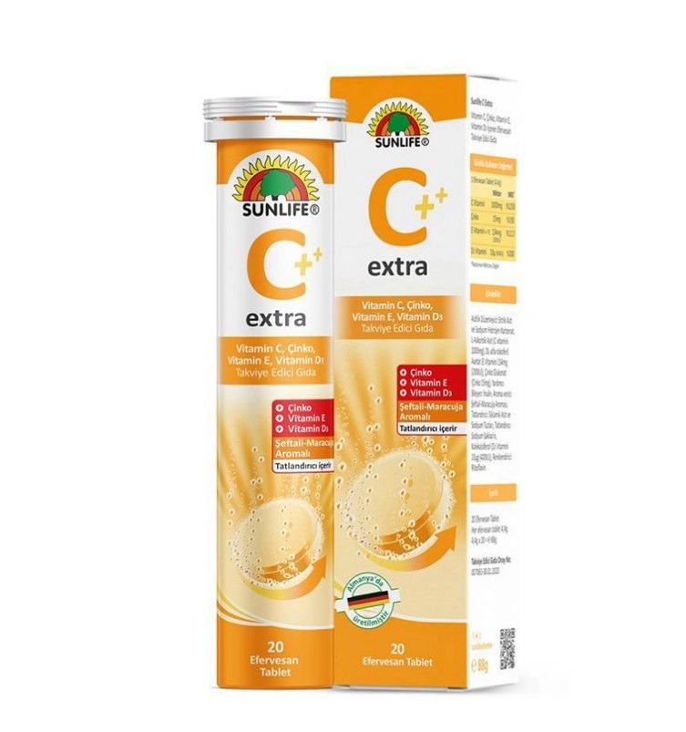 Sunlife C+ Extra  Vitamin-C+D3+E+Çinko 20 Efervesan Tablet