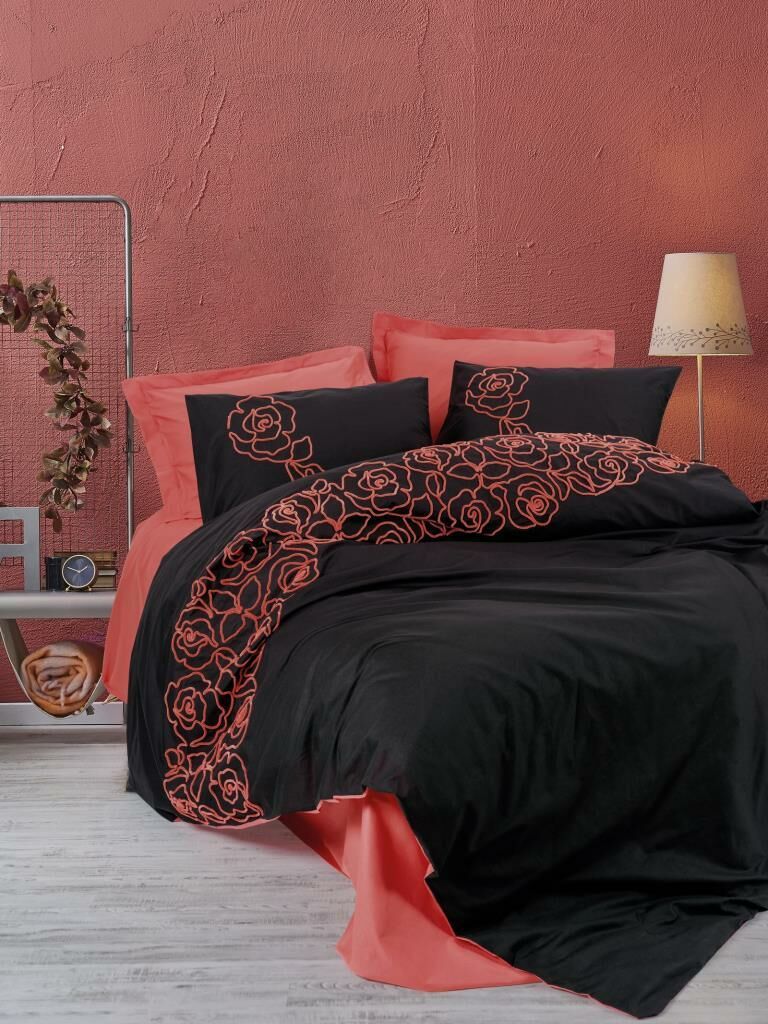 Cotton Box Brode Ranforce Çift Kişilik Nevresim Takımı Rosen Mercan