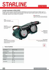 Starline G-025 Şeffaf ve Yeşil Orta Dereceli Darbelere Karşı Dirençli ve Buğulanmaz Kaynak Gözlüğü