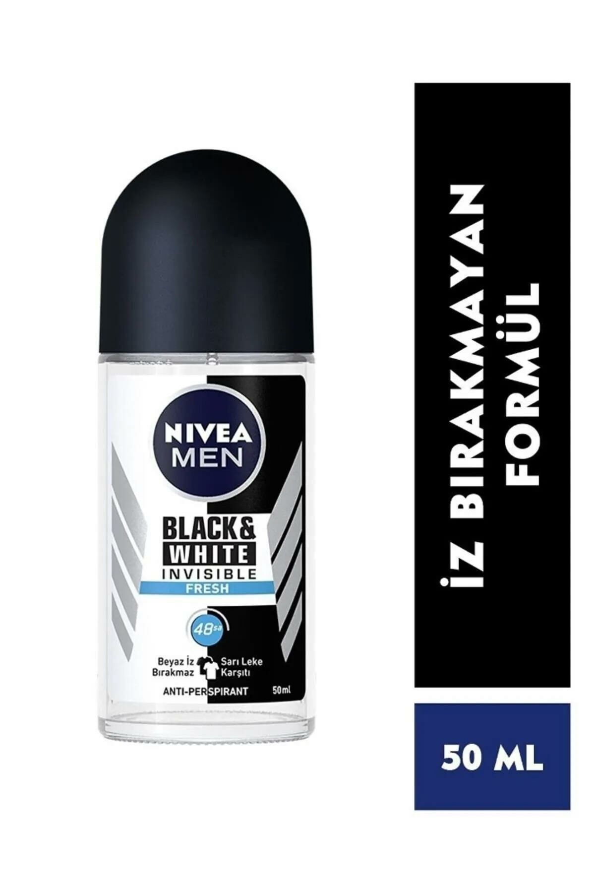 Nivea Men Erkek Roll On Deodorant Black&White Fresh,48 Saat Anti-Perspirant Koruma 50ml