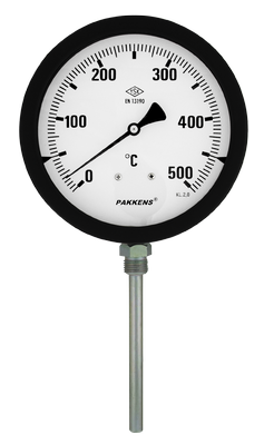Pakkens Bi-Metal Termometre Ø100 500°C 25cm Alt Çıkışlı Kl 2,0