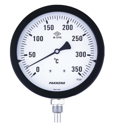 Pakkens Bi-Metal Termometre Ø100mm 400°C 15cm Alttan Çıkışlı 1/2'' Kl 2.0