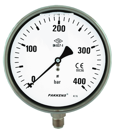 Manometre Komple Paslanmaz Ø160mm 10 Bar Gliserinli Alttan Çıkışlı KL1,0 PAKKENS