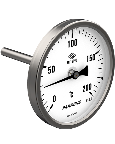 ﻿Arkadan Çıkışlı Bi-Metal Termometre Ø100 400°C 20CM KL2,0 Pakkens