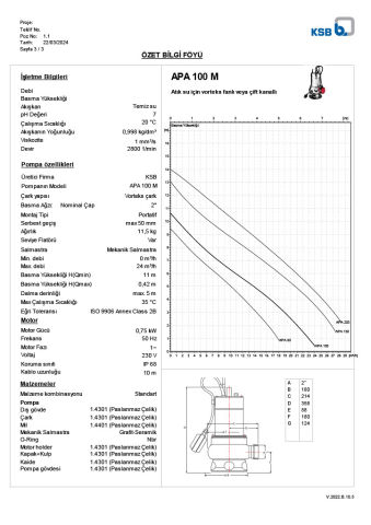 KSB Vortex Paslanmaz Gövdeli Atık Su Dalgıç Pompası APA 100 M - 0,75 kW - 220 Volt