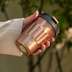 Tyeso Coffe Mug Vakumlu Paslanmaz Çelik Taşıma Kulplu(KAHVERENGİ)