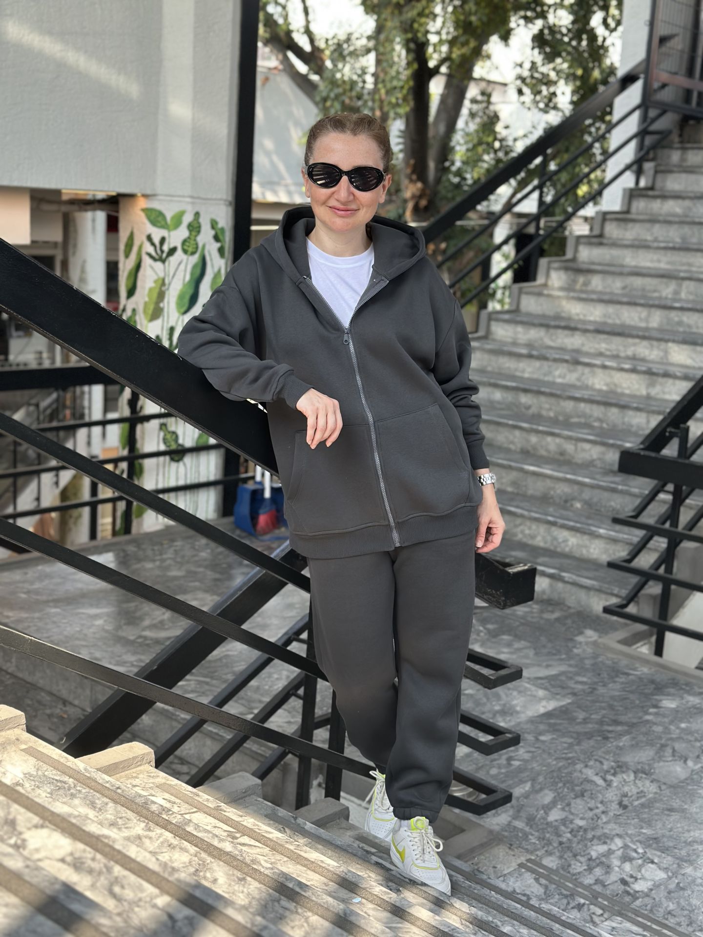 Antrasit Unisex Fermuarlı Oversize ORJ eşofman Takım