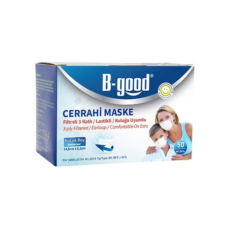 BGood Cerrahi Maske Filtreli 3 Katlı Küçük Boy Beyaz 50'li