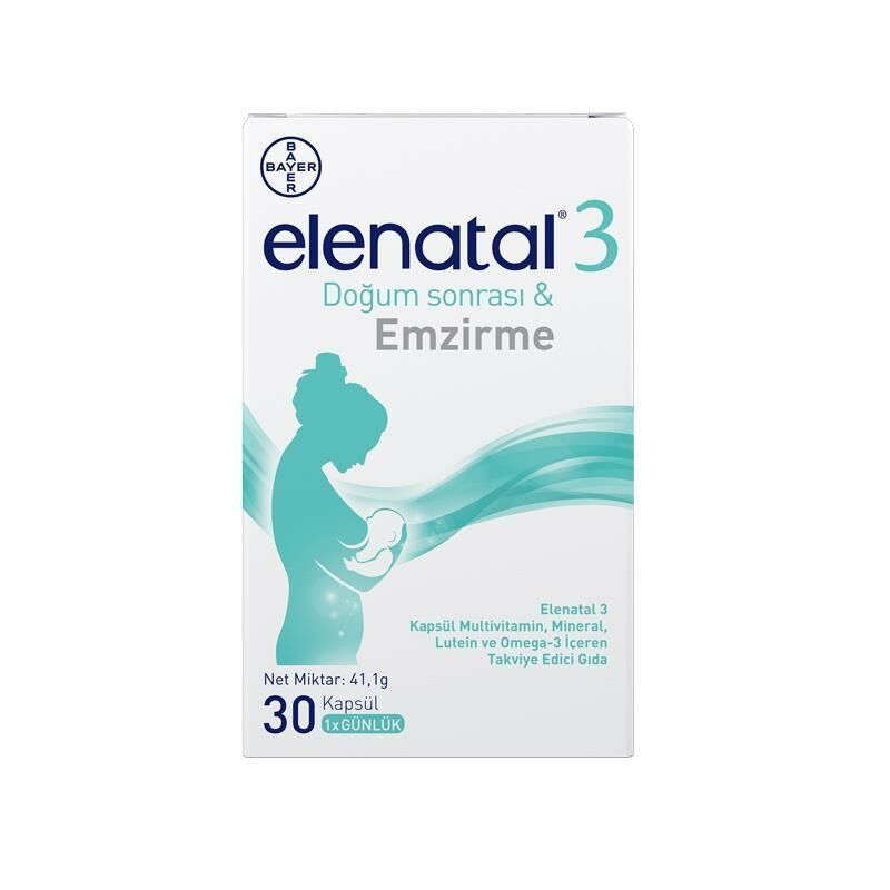 Elenatal 3 Doğum Sonrası Emzirme Multivitamin, Mineral ve Omega 3 Kapsül 30 luk