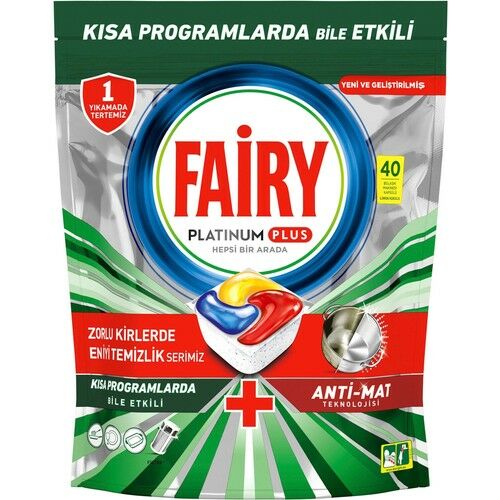 Fairy Platinum Plus Bulaşık Makinesi Deterjanı Kapsülü / Tableti, 40 Yıkama Limon Kokulu
