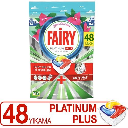 Fairy Platinum Plus Yaza Özel Bulaşık Makinası Deterjanı Tableti / Kapsülü 48'li