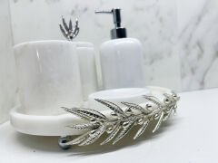 Mermer Banyo Seti 5 Li Gümüş Zeytin Dalı