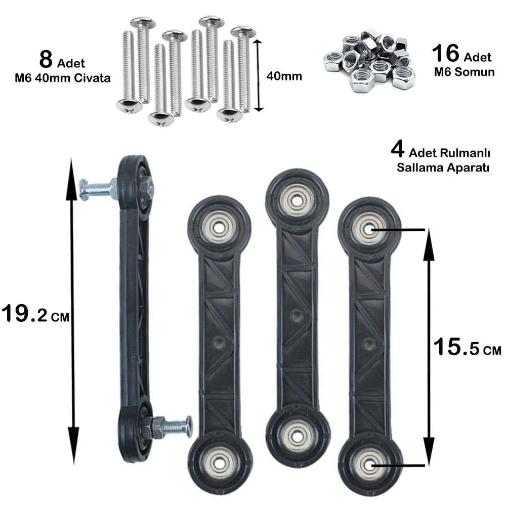 BEŞİK SALLAMA APARATI 15.5 CM SİYAH M6 ( 4 ADET )