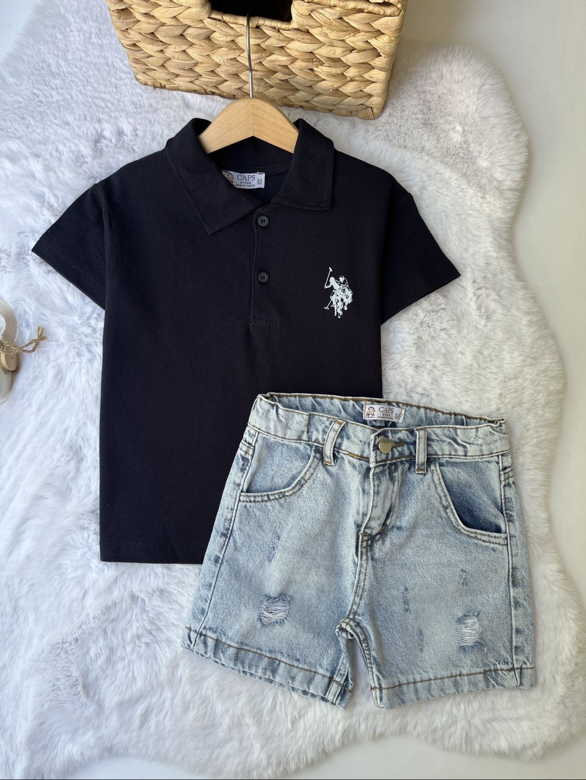 Polo yaka tişört denim takım