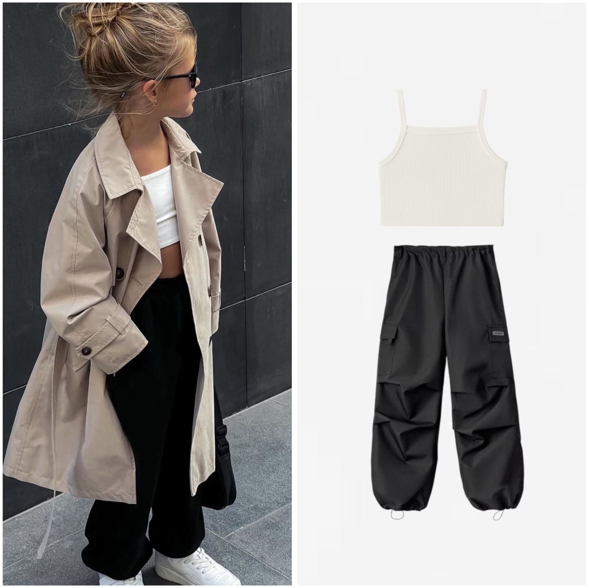 Paraşüt pantolon crop takım siyah