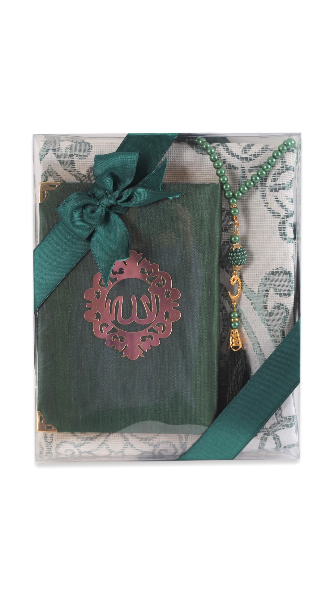 ASEL SERİSİ KUTULU (Pamuk Seccade+İnci Tespih+Şantuk Kuran) No:1 YEŞİL