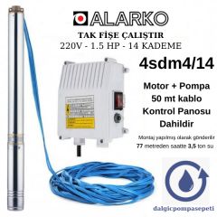 Alarko 4SDM4/14 Dalgıç Pompa Set Halinde - 50 mt Kablolu - Panolu - Monofaze (220V)
