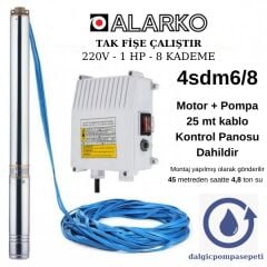 Alarko 4SDM6/8 Dalgıç Pompa Set Halinde - 25 mt Kablolu - Panolu - Monofaze (220V)