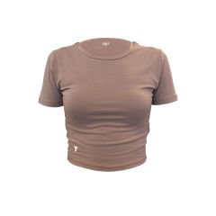 Kahverengi Kısa Kollu Basic Crop Tişört