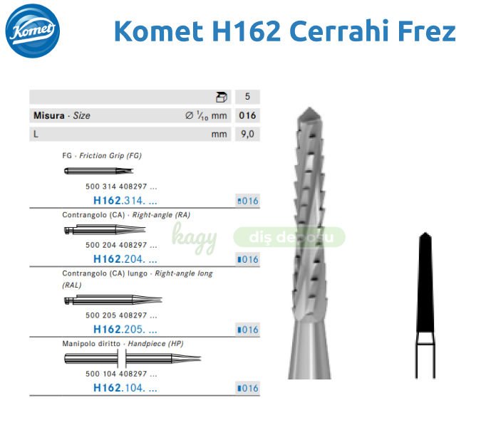 Komet H162 Cerrahi Frez - Komet Kemik Frezi(