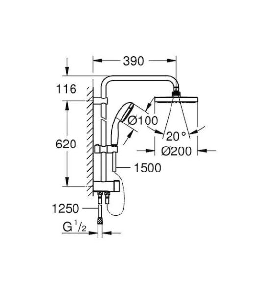 Grohe New Tempesta Sistem 200 Duvar Bağlantılı Divertörlü Duş Sistemi - 27389002