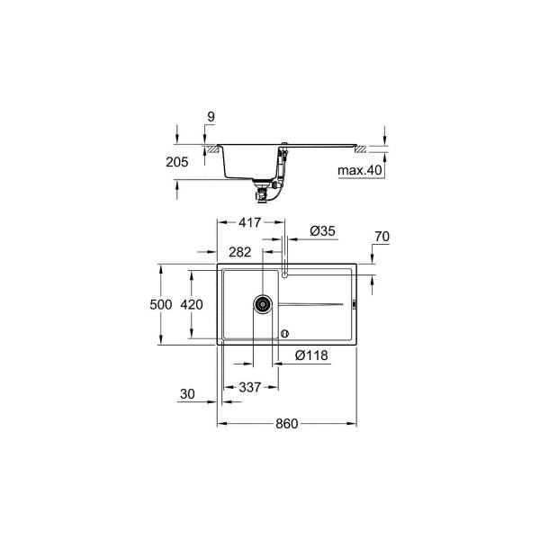 Grohe K400 Kuvars Kompozit Eviye 50 -C 86/50, Granit Gri Rengi - 31640AT0