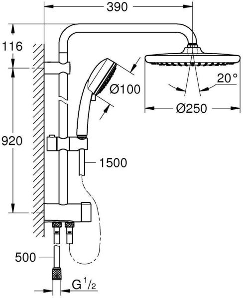 Grohe TEMPESTA COSMOPOLİTAN SYSTEM 250 DUVAR BAĞLANTILI, DİVERTÖRLÜ DUŞ SİSTEMİ - 26675000