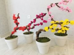 Yapay Çiçek 1 adet 40-80 cm Sarı Bahar Dalı Yapay Bitki Ağaç Bonsai Ağacı