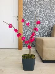 Yapay Çiçek 1 adet 40-80 cm Fuşya Bahar Dalı Yapay Bitki Ağaç Bonsai Ağacı