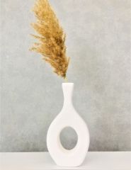 Vazo 1 adet 27 cm Beyaz Renk Dekoratif Vazo Seramik Biblo Yapay Çiçek Vazosu Obje