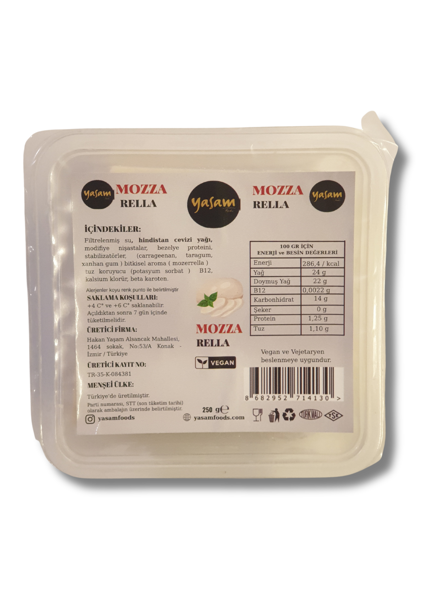 Yaşam Vegan Mozzarella Peynir Dilimli 250 GR