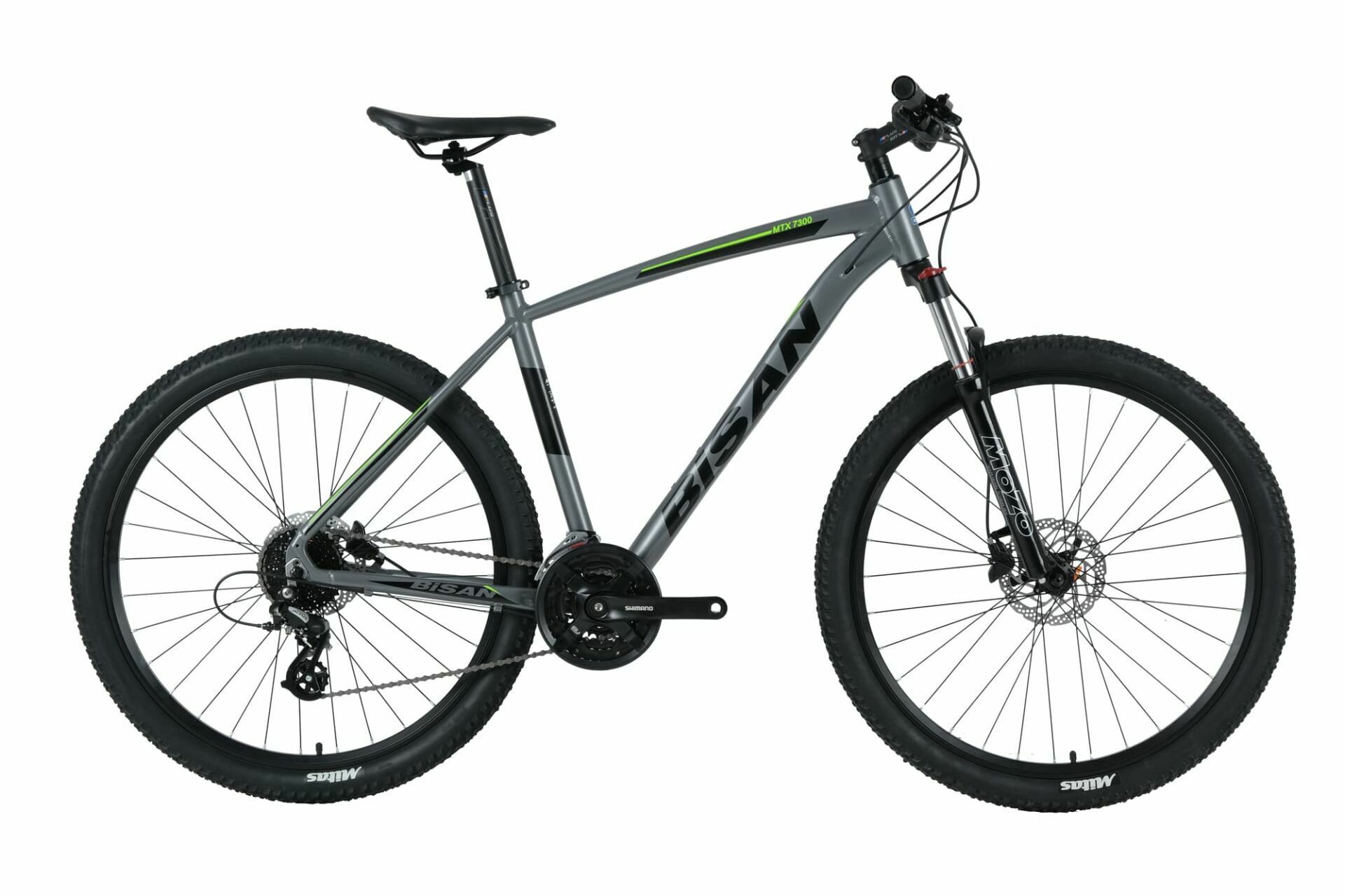 BİSAN MTX 7300 29 Jant 24 Vites HD Dağ Bisikleti MTB Mat Gri - Yeşil 19''/48CM