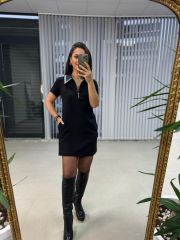 Ms Yaka Taşlı Siyah Kalem Elbise