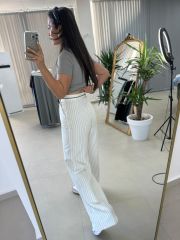 Gk Şerit Çizgili Beyaz Pantolon