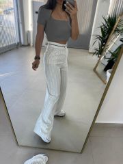 Gk Şerit Çizgili Beyaz Pantolon