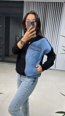 Dr 2501 Denim Detaylı Siyah Sweat