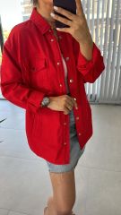 Gabardin Kırmızı Gömlek Ceket