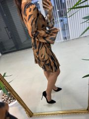 Mc Etek Ucu Volanlı  Zebra Şifon Elbise