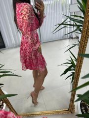My 3256 Pembe Tasarım Şifon Elbise