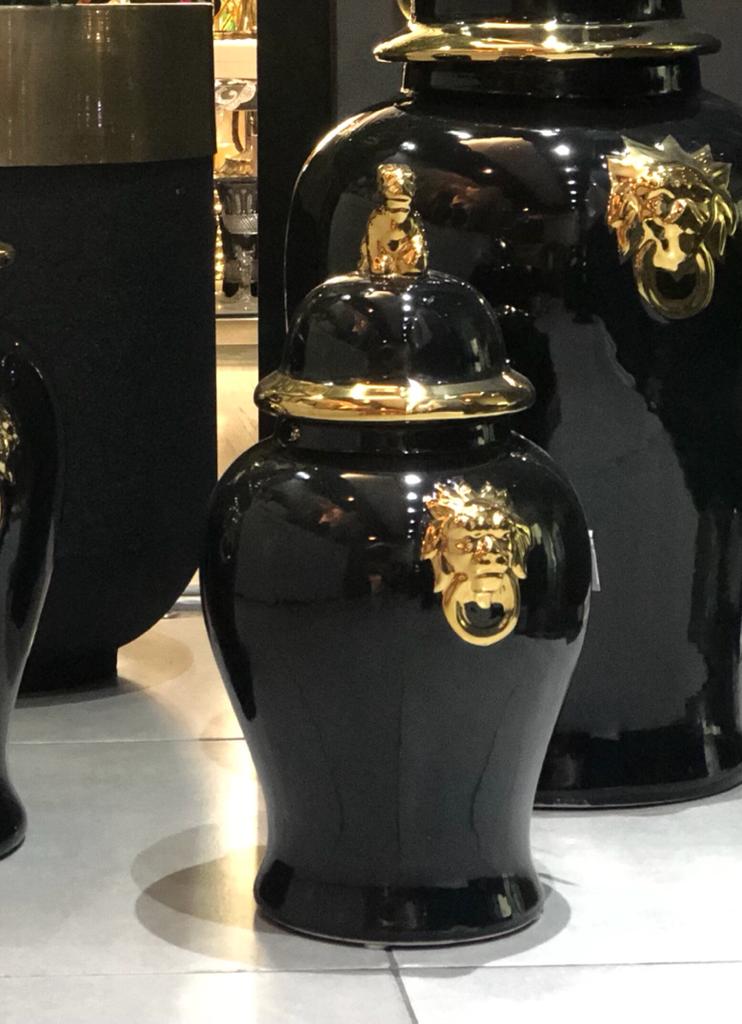 Parlak Gold Siyah Kapaklı Vazo Küçük