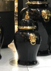 Parlak Gold Siyah Kapaklı Vazo Büyük