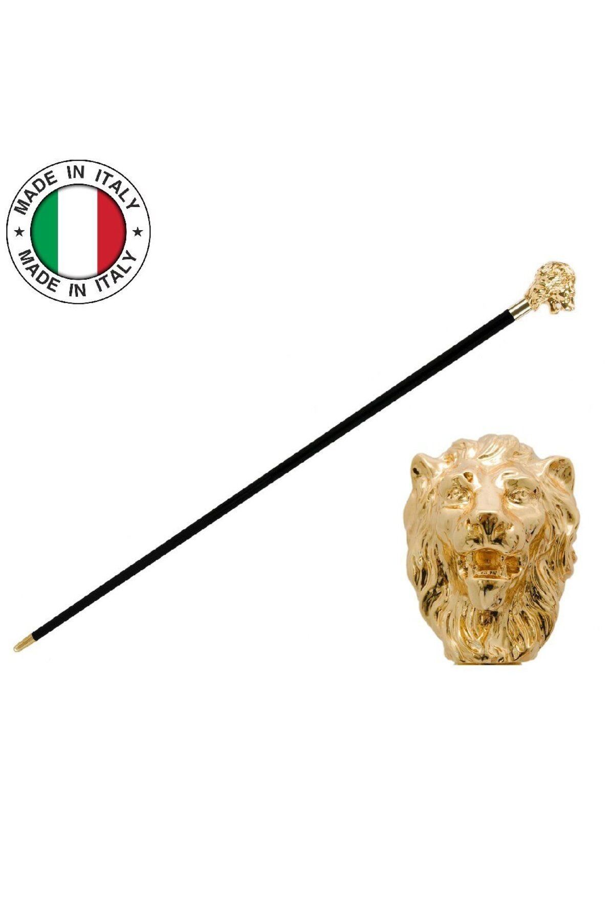 GOLD RENK ASLAN FİGÜRLÜ SİYAH BASTON 92 CM